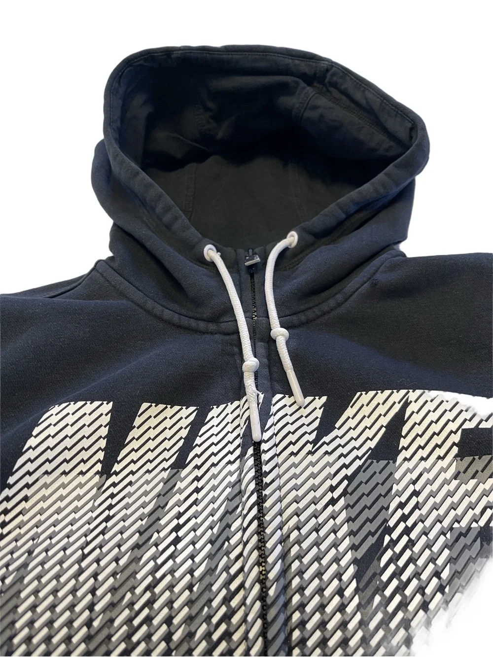 Nike Men’s Black Hoodie with White Gradient Logo Full Zip Sz M